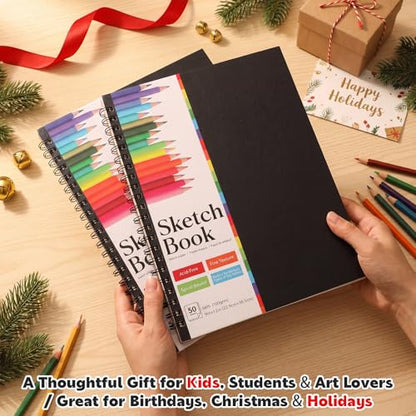 9 x 12 Sketch Book, 2-Pack, 50 Sheets Each, Top Spiral Bound | 100Gsm Perforated Sketch Paper For Pencil, Charcoal, Pen And Pastel; Easy Tear-Out Pages For School, Travel And Practice - size: 9x12