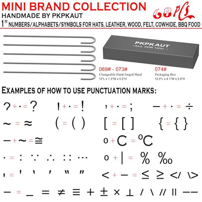 68Pcs 1" Custom Branding Iron for Wood, Leather Branding Stamp Kit | Mini Wood Branding Iron on Letters Personalized, Number/Alphabet/Leather Burning Stamps Woodworking Kit for Hats, Steak, Food - size: 68PCS 1" Number/Alphabet/Symbol&Punctuation Set