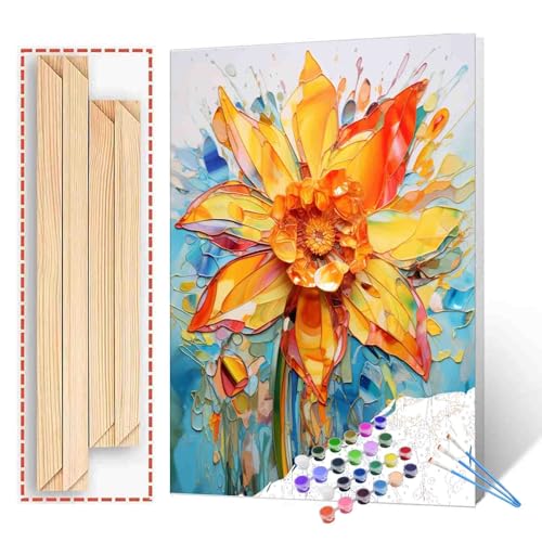 Daffodil Paint by Number Ffor Kids and Adults Beginner，Gardens Paint by Number Kits on Canvas, Spring Wall Art Prints Canvas DIY Gift Oil Painting,Home Wall Decor，(DIY Frame - color: Plant-02, size: 16''x20''(DIY Frame)