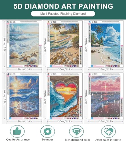 6 Pack Diamond Art Kits for Adults, Beach Diamond Painting Kits 12x16 inch - color: 6 Pack Beach, size: 11.8x15.7in(30x40cm)