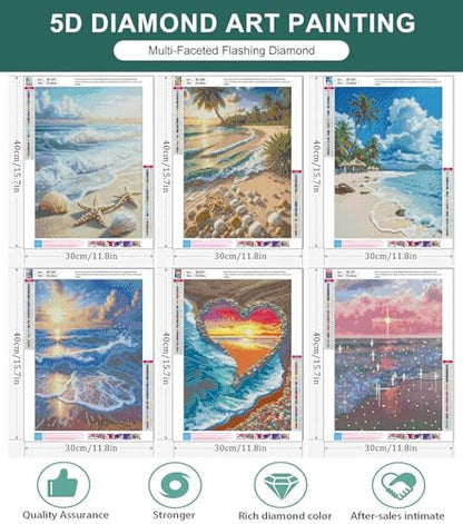 6 Pack Diamond Art Kits for Adults, Beach Diamond Painting Kits 12x16 inch - color: 6 Pack Beach, size: 11.8x15.7in(30x40cm)