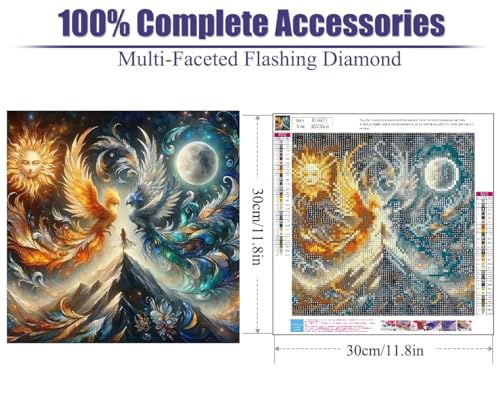 BOHADIY Phoenix Diamond Painting Kit for Adults - 5D Moon Art Kit for Beginners, Full Drill DIY Gem Art With Painting Kit for Home Wall Decor, 12 x 12 Inch