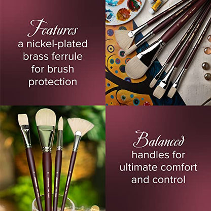 Silver Brush 1104-2 Silverstone Excellent Long Handle Hog Bristle Brush, Fan, Size 2 | Stiff Flagged Hog Bristle, Superb Paint Absorbency, Lightly Textured Strokes, Smoothing, Blending, Lifting, Softening Colors - size: Size 2