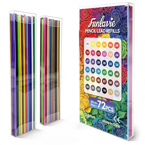 2.6MM Colored Mechanical Pencil Lead Refills, 36 Colors, 2 Pack | Oil-Based Soft Core Refills with Vivid Brilliant Colors for Art, Sketching, Drawing, and Creative Projects (72 PCS) - color: 36 Color Refills