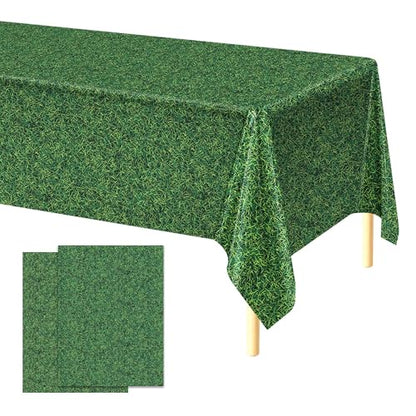 Kochorie 2 Pieces Green Grass Field Plastic Tablecloth 54 x 108 Inches Disposable Grass Print Table Covers for Sports Theme Game Day Birthday Parties Decorations - style: Green Grass