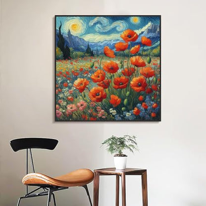 Yezavesu Framed Paint by Numbers Kit for Adults Starry Night, Flowers - color: YOP-F-1205, size: 10x10 Inch