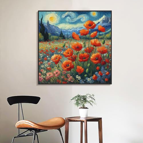 Yezavesu Framed Paint by Numbers Kit for Adults Starry Night, Flowers - color: YOP-F-1205, size: 10x10 Inch