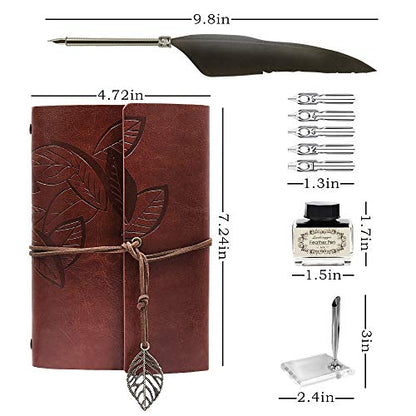 GCCL Quill Pen and Ink Set, Antique Feather Dip Calligraphy Pen Set, including Feather Pen, 5 Replacement Nibs, Pen Nib Base, Notebook, Ink, Gift Box, Best Gifts for Men Dad (Grey) - color: Grey