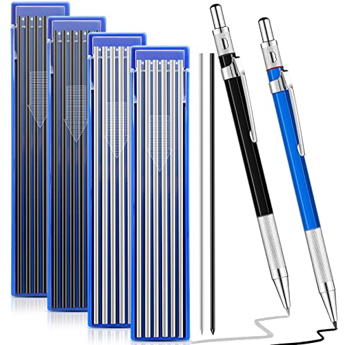 Gersoniel 2 Pcs Welders Pencil 48 Refills,Sliver, Black | Mechanical Metal Welding Marker for Tube Pipe Fitter Welder, Refillable Pen Steel Construction Woodworking, Marking Tool - color: Sliver, Black