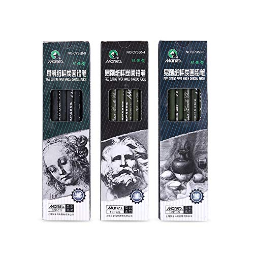 Marie's Charcoal Pencil Set - 12pcs/pk - Black Free Cutting Paper Handle Charcoal Pencil C7350 (Medium) - style: Medium