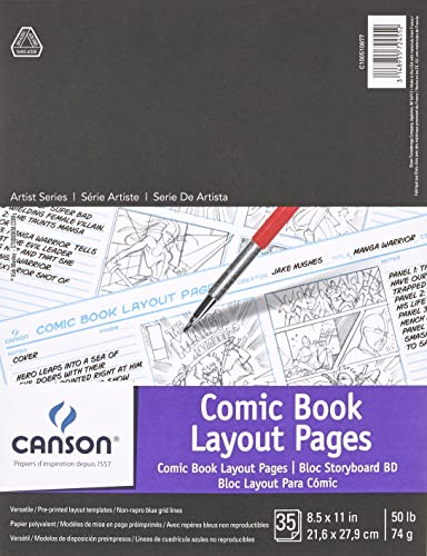 Canson Artist Series Comic and Manga Layout Paper, Foldover Pad, 8.5x11 inches, 35 Sheets (50lb/74g) - Artist Paper for Adults and Students - Colored Pencil, Marker, Ink, Pen - size: 8.5x11, style: Comic Book Layout Pages