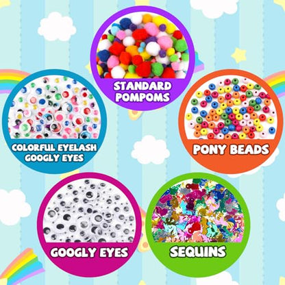 DOITEM Pipe Cleaners Craft Supplies, 1500+Pcs Arts and Crafts Supplies Including Pipe Cleaner Wiggle Googly Eyes Pom Poms Feathers Sticks Sequins Foam Flowers Papers Felt Stickers - color: 1500+