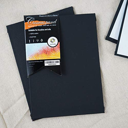 CONDA Black Canvas Panels 5x7 inch, Pack of 14, 100% Cotton Acid-Free, 8 oz Gesso-Primed, Art Boards for Oil & Acrylic Painting - size: 5"x7"