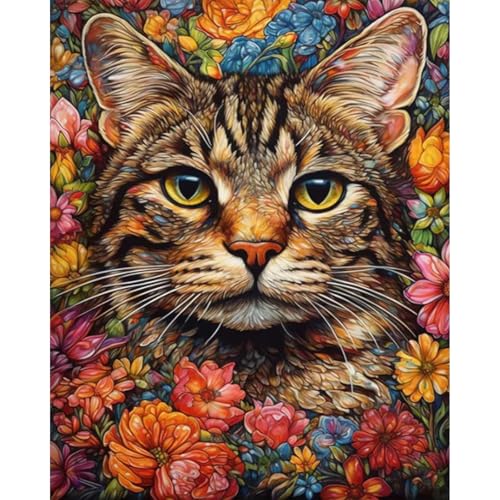 xackcme Paint by Numbers for Adults Cat - Cat Paint by Number on Canvas | DIY Flower Oil Painting for Gift Home Wall Decor, Without Frame (16x20 inch) - color: MT12873