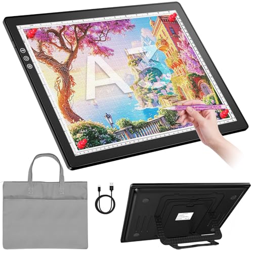 ZEXALIGHT A3 Rechargeable Light Box for Diamond Painting, 8 Adjustable Angles LED Light Pad with 3 Color Temp., 8 + Stepless Dimming, 2500mAh Battery, Light Table for Artists Tracing Drawing (Black)