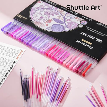 Shuttle Art 60 Pack Tone , Pink Purple Gel Pens with 30 Refills for Adults Coloring Books Journaling Drawing Nature, Landscapes, Animals Scenes - color: 60 Pack Pink Purple Tone
