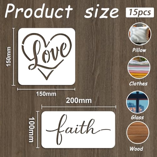 INFUNLY 15pcs Christian Stencil for Painting 5.9" Bible Verse Stencil 7.8x3.9 Religious Cross Drawing Stencils Motivational Quotes Saying Template for Farmhouse Wood Canvas Wall Paper Home Decor - style: 15PCS Christian Bible Verse