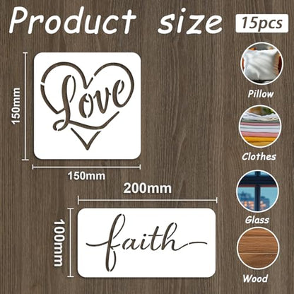 INFUNLY 15pcs Christian Stencil for Painting 5.9" Bible Verse Stencil 7.8x3.9 Religious Cross Drawing Stencils Motivational Quotes Saying Template for Farmhouse Wood Canvas Wall Paper Home Decor - style: 15PCS Christian Bible Verse