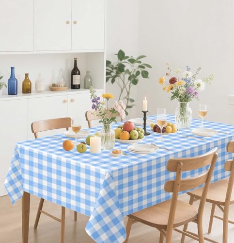 HEIPINIUYE 6 Pack Blue Gingham Tablecloth Disposable 54 x 108 Inch Blue and White Plaid Plastic Table Cloth Disposable Rectangle Table Cover for Party Birthday Picnic Checkered Tablecloths - color: Blue Gingham Tablecloth, size: 6 Pack