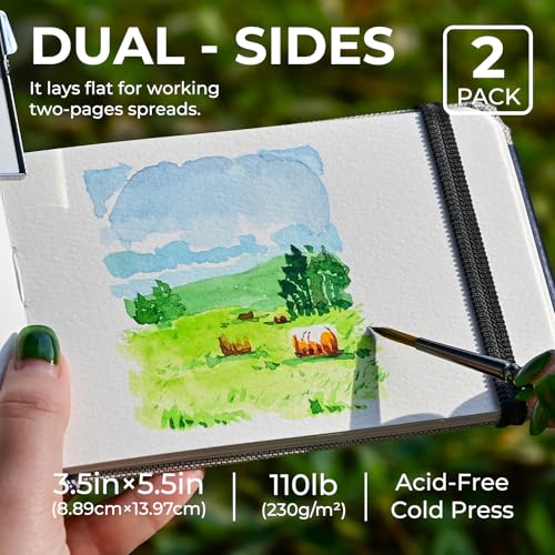 Funto Watercolor Journal, 3.5x5.5, 2 Pack, 24 Sheets Each, Cold-Pressed with Inner Pocket, 110lb/230gsm, Suitable for Techniques and Mixed Media - color: Gray-3.5x 5.5