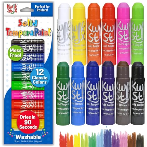 Kwik Stix Solid Tempera Paint Sticks, 12 Colors, Washable Paint Sticks for Kids, Super Quick Drying, Non-Toxic, Allergen Free, Comes in Classic Rainbow Colors, Ideal for Kids and Toddlers - color: Assorted