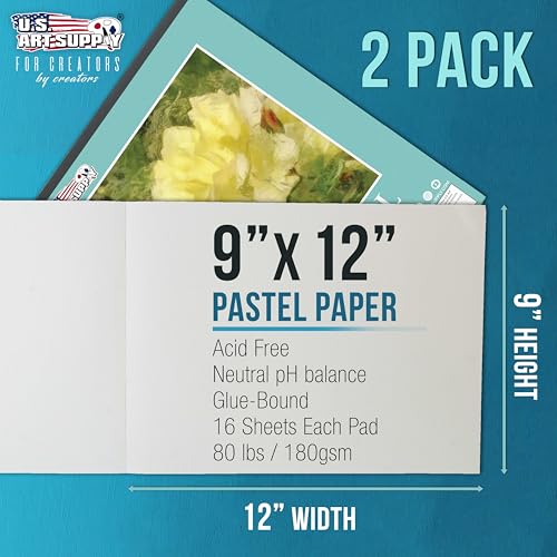 U.S. Art Supply 9" x 12" Pastel Paper Pad: 2 Pack (32 Sheet Total) | 80lb (180gsm), 4 Neutral Toned Colors, Textured Hard or Soft Oil Pastel Paper, Drawing Sketchbook Pad, Mixed Media