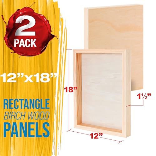 U.S. Art Supply 12" x 18" Unfinished Cradled Wood Panels for Painting | Gallery 1-1/2" Deep (2 Pack) - Artist Depth Wooden Wall Canvases - Mixed-Media Craft, Acrylic, Oil, Encaustic, Paint Pouring - style: 12 Inch x 18 Inch
