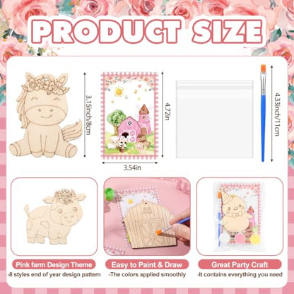 Saypacck 24 Pcs Party Favors Wooden Painting Craft Kits Birthday Party Supplies with Organza Bag for Goodie Bags Fillers Adult Thank You Gifts(Pink Farm) - style: Pink Farm