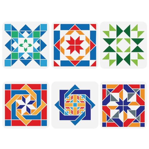FINGERINSPIRE 6 Pcs Sunshine Barn Quilt Stencil 7.87x7.87 Inch Kaleidoscope Quilt Block Painting Plastic Geometric Patterns Reusable DIY Art Craft for Home Wall Tile Decor - color: Sunshine Barn Quilt - 6 Pcs