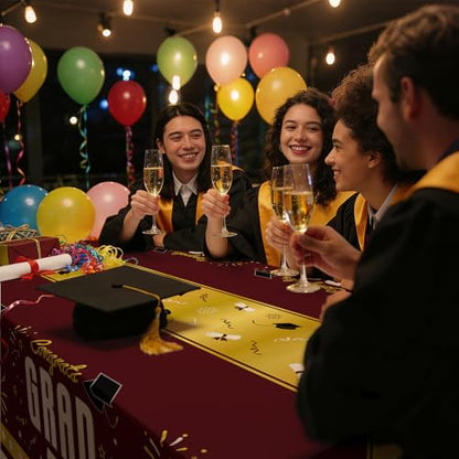 4 Pack Graduation Tablecloth 54"x108" Disposable Plastic Tablecloths Gongrats Grad Tablecover for Graduation Party Supplies (Maroon) - color: Graduation Maroon