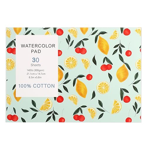 30 Sheets Watercolor Paper Pad, A5 (8.3 x 5.8) Cold Press Watercolor Paper, 140 lb/300 GSM Tearable Water Color Pad for Art Painting, Drawing, Mixed Media, Stocking Stuffers - size: A5 (8.3 x 5.8")