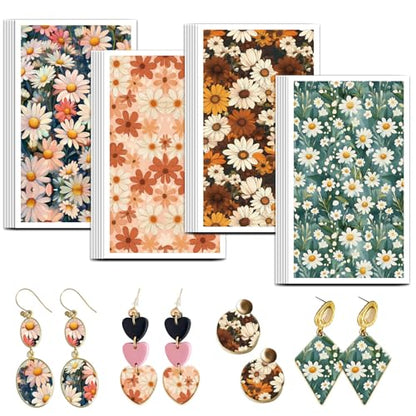 OLYCRAFT 24Pcs Daisy Pattern Clay Transfer Paper 4 Styles Transfer Paper for Polymer Chrysanthemum Polymer Clay Transfer Sheets Flower Theme Small Transfer Paper for Clay Earrings Jewelry Making - style: Daisy