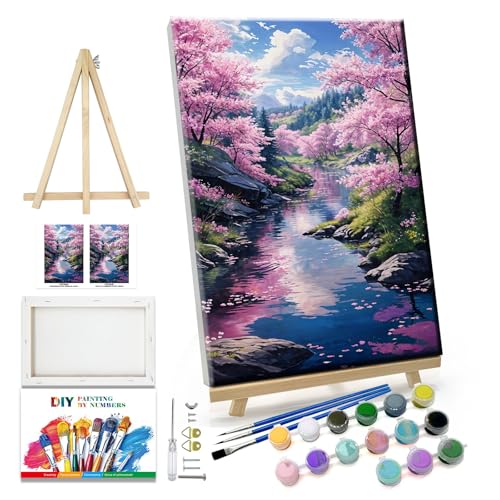 JOOZ Landscape Paint by Number Kit for Adults Beginner with Easel Forest Adult Paint by Number Kits on Canvas with Frame DIY Oil Painting Kits for Gift Home Wall Decor 7.87x11.81 Inch - color: PG20