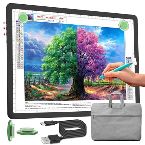 Phylosal Rechargeable A4 Light Pad with Carry Bag, Ultra-Thin Magnetic Tracing Light Box for Drawing, Diamond Art Painting Light Board with Side Button, Super Bright Light Table for Sketching (Black) - color: Black, size: A4 with Handbag
