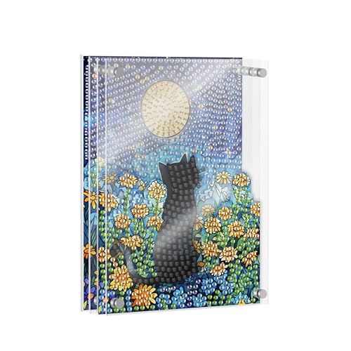 SKRYUIE DIY Acrylayers Diamond Art Kits for Adults, Cat Multi-Layer Acrylic Diamond Painting Kits, 4-Layered Magnetic Stand-Up Tabletop Decor, Unique Multi-Dimensional Craft Gift 4x6 Inch A19 - color: Colorful-19