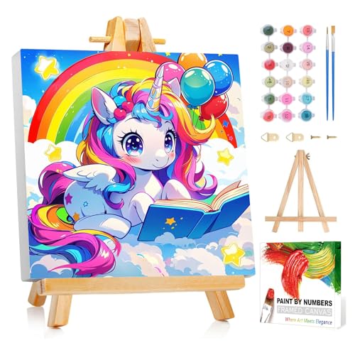 Reivworl Cartoon Paint by Numbers Kit for Kids with Frame 8×8 inch | Cartoon Paint by Number for Kids Age 6-8-12, Acrylic Paint by Numbers for Gifts and Decor - color: Style-26, size: 8×8inch