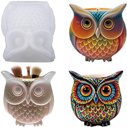 3D Owl Resin Molds, Animal Plaster Silicone Molds for Epoxy Resin | Owl Candle Silicone Molds for Casting, Concrete, Flower Pot, Pen Holders, Diy Art Crafts, Home Decor, Planter, Candle Holders - color: Owl Resin Mold