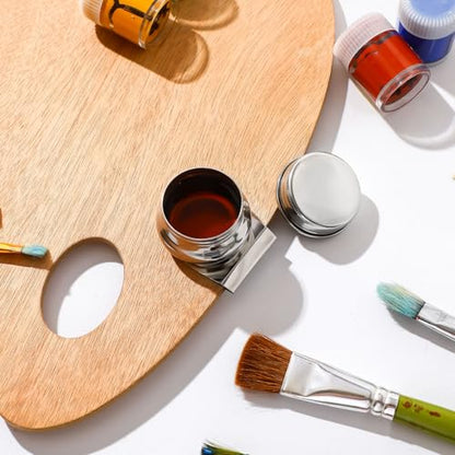 3 Pcs Stainless Steel Oil Paint Palette Cups with Lids and Clips, Large Mouth Artist Dipper Cups for Oil Painting, Leak-proof Paint Pot Cup for Easel Canvas Air Outdoor Painting Supplies