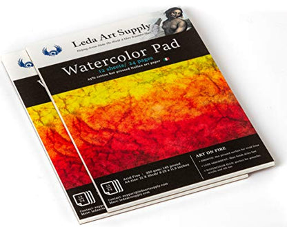 Leda Art Supply Hot Pressed Watercolor Pad Jumbo 2 Pack (24 Sheets) 300 Gram - 140 Pound 25% Cotton fine Italian Art Paper with Smooth Surface for Professional renderings (A3 Size 11.5 x 16.5 inches) - size: 11.5 x 16.5 inches
