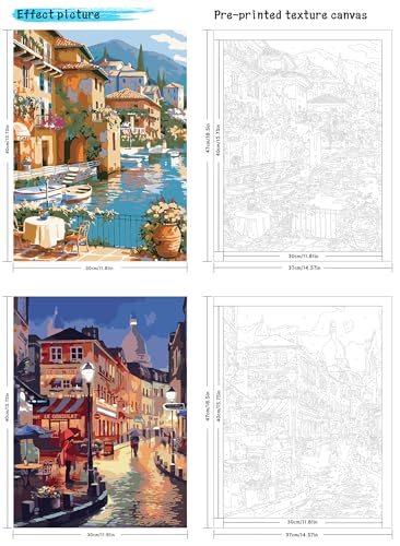 QUITEDEW 2 Pack Paint by Numbers Kit for Adults,Paint by Number Kits for Beginner,DIY Oil Painting for Adults in Colorful Box Town for Gifts and Home Wall Decor 11.8x15.7 Inch.(Night Market) - color: D3-scenery