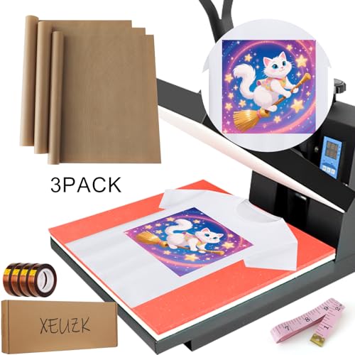 XEUZK Sublimation Shirts Tool Pink Kit With 8T Shirt rulers, 3Pack Teflon Sheet for Heat Press 12 x 16in, Heat Resistant Gloves & Silicone Bumps, 4Rolls Heat Resistant Tape& Tape Dispenser Sublimation - color: Pink