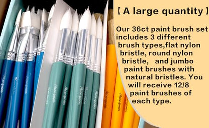 Kids Paint Brushes Set, 36 Pack Brushes for Children and School | Washable Round & Flat Art Brushes Perfect for School Painting & Home Crafts - size: 36PCS