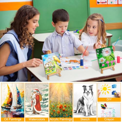 150 Pcs Mini Canvas with Easel for Painting Wood,5 X 5 Inch | Stretched Canvas Panels with Wood Tabletop Easels, Art Supplies for Classroom Crafts Birthday Paint Party Favors Projects - size: 6 x 6 Inch