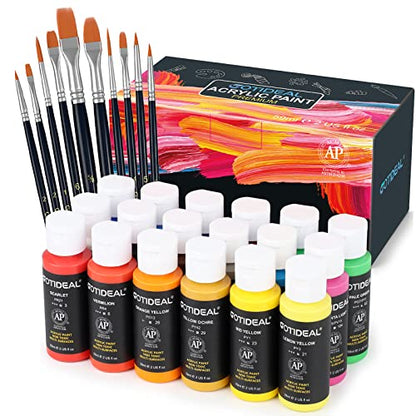 GOTIDEAL Acrylic Paint Set with 10 Brushes, 18 Colors (59ml, 2 oz) - color: 18 Colors