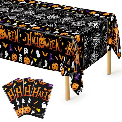 4 Pack Halloween Tablecloth 54 x 108 Inch Pumpkin Spider Web Table Cover - color: Halloween, size: 4pcs 54x108 in