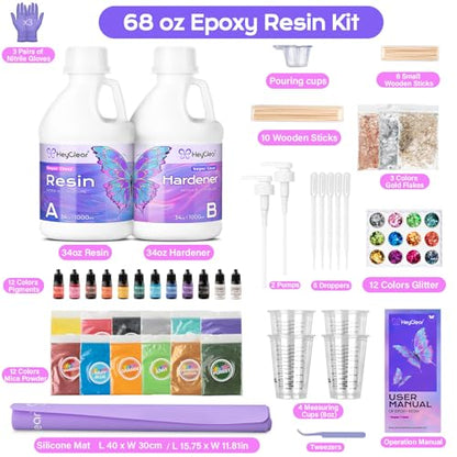 HeyClear 68oz Epoxy Resin Kit Crystal Clear Hard, DIY Crafts for Adults - size: 68oz kit