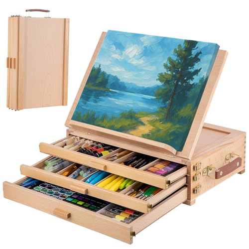 Portable Beechwood Table Easel with 3 Storage Drawers - style: With 3 drawers