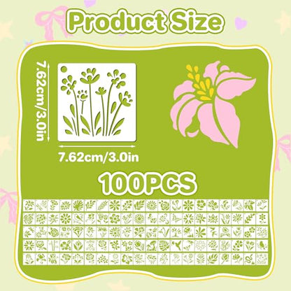 100Pcs Flower Stencils 3Inch Large Floral Leaf Stencils for Crafts Painting | Reusable Stencils,Wildflower Butterfly Stencil,Floral Stencil,Drawing Templates,Scrapbook,Classroom,Projects,Wood,Sign,Wall - size: 3 Inch