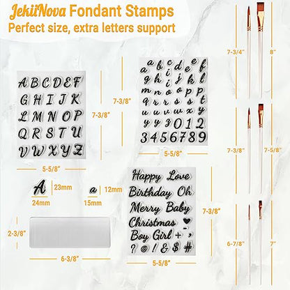 4PCS Alphabet Cake Stamps Tool with Brushes for Fondant Cookie Biscuit | Cute Handwriting Food Grade Fondant Letter Stamp Uppercase Lowercase Numbers Words Reusable Cookie Stamp for Christmas Party - color: D and Brush