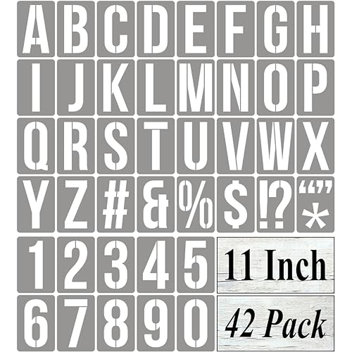 11 Inch Alphabet Letter Stencils for Painting - 42 Pack Letter and Number Stencil Templates with Signs for Painting on Wood, Reusable Numbers and Letters Stencils for Chalkboard Wood Signs & Wall Art - size: 11 Inch